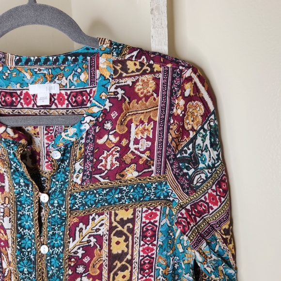 J.Jill Medium button down lightweight paisley mixed print tunic top - Picture 3 of 4